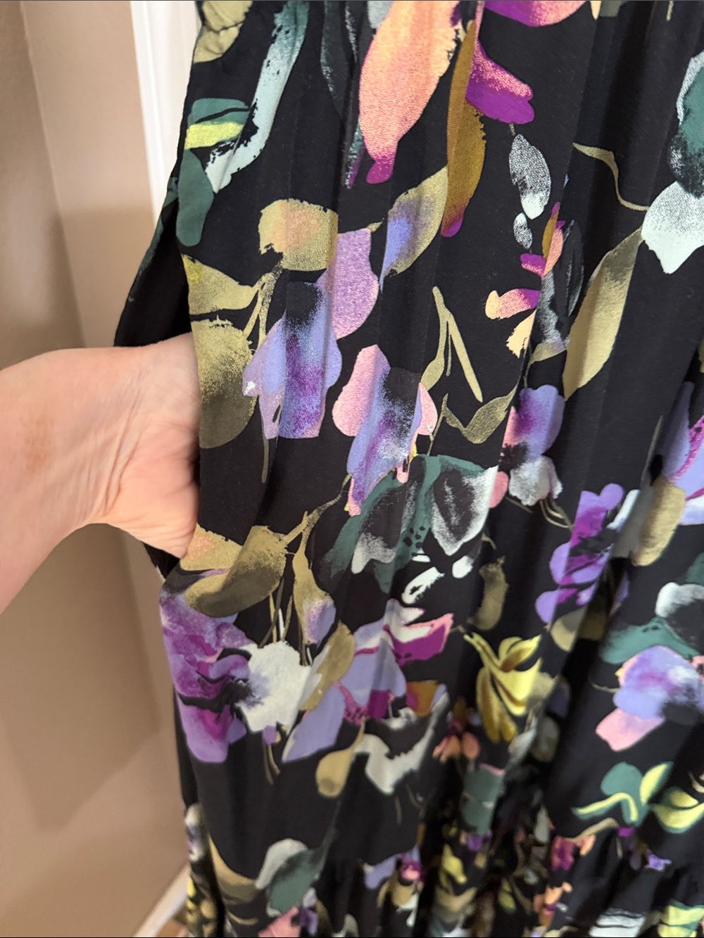 Ava & Viv Black Floral Midi Dress with Purple, Yellow, Green Accents - Picture 9 of 10